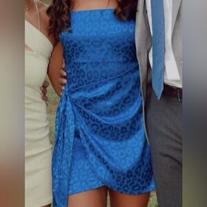 Royal blue cheetah print wrap mini dress